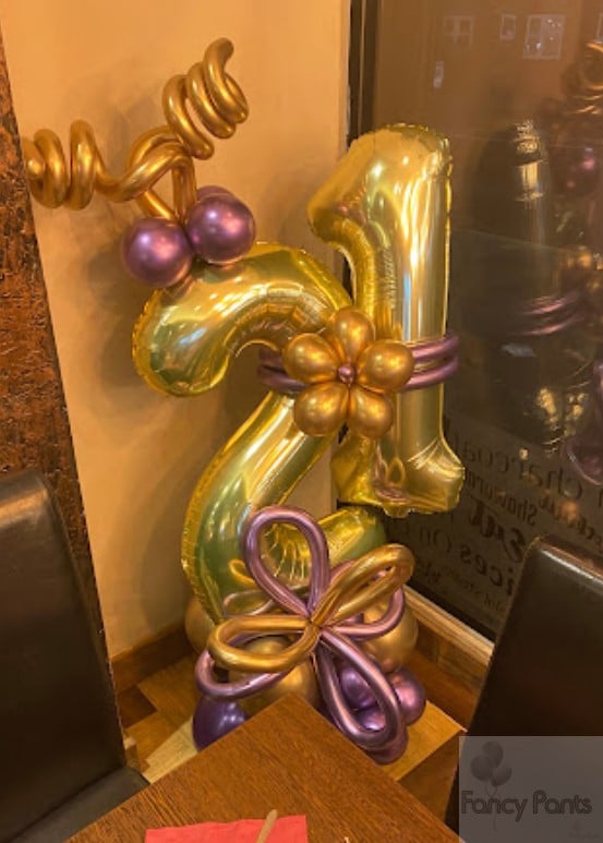 Gold and purple number balloon